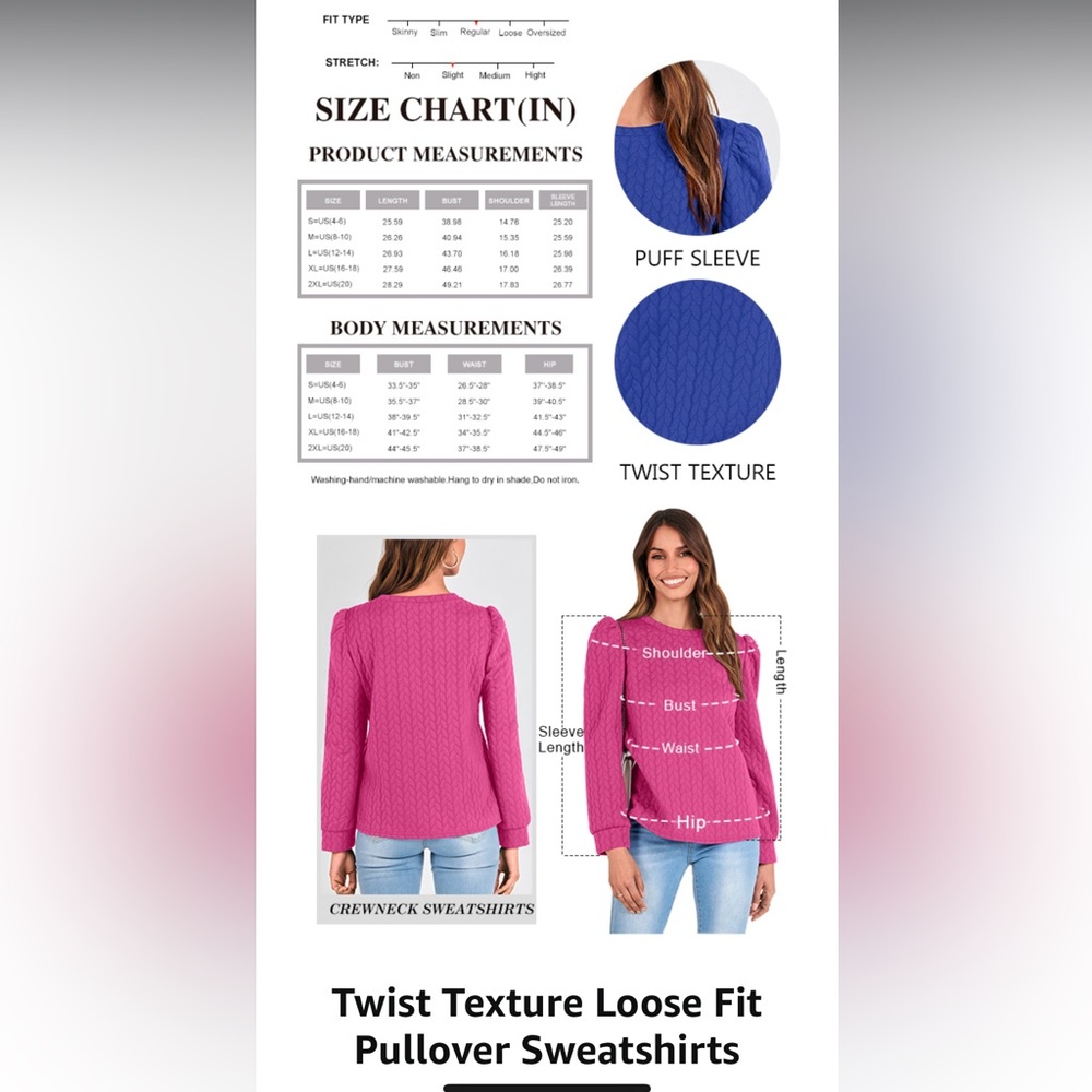 Women's Lapis Blue Puff Sleeve Sweatshirt - Picture 8 of 8